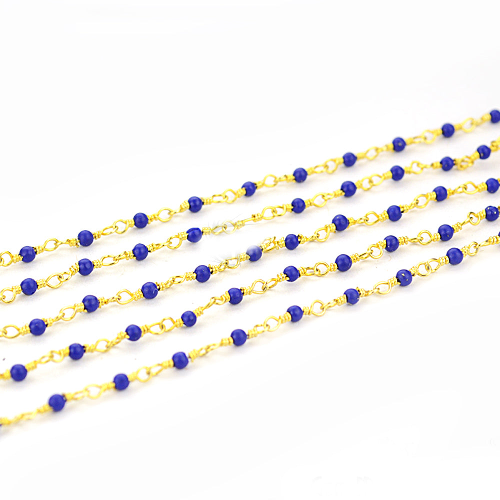 5ft Blue Chalcedony 2-2.5mm Gold Wire Wrapped Beads Rosary | Gemstone Rosary Chain | Wholesale Chain Faceted Crystal