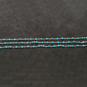 Blue Monalisa Faceted Bead Rosary Chain 3-3.5mm Silver Plated Bead Rosary 5FT