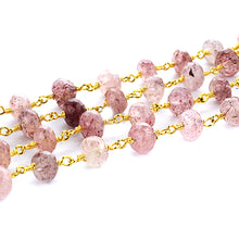 Load image into Gallery viewer, Strawberry Quartz Faceted Large Beads 7-8mm Gold Plated Rosary Chain
