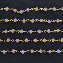 Load image into Gallery viewer, Rose Quartz Faceted Bead Rosary Chain 3-3.5mm Gold Plated Bead Rosary 5FT
