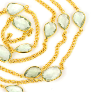 Green Amethyst 15mm Mix Shape Gold Plated Wholesale Connector Rosary Chain