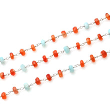 Load image into Gallery viewer, Amazonite With Carnelian Faceted Large Beads 5-6mm Silver Plated Rosary Chain

