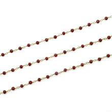 Load image into Gallery viewer, Red Jasper Faceted Bead Rosary Chain 3-3.5mm Gold Plated Bead Rosary 5FT
