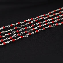 Load image into Gallery viewer, 5ft Red Coral 2-2.5mm Silver Wire Wrapped Beads Rosary | Gemstone Rosary Chain | Wholesale Chain Faceted Crystal
