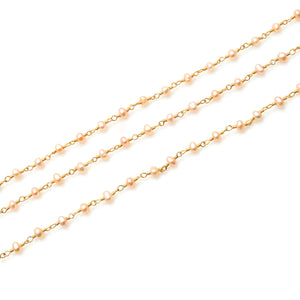 Pink Pearl Faceted Bead Rosary Chain 3-3.5mm Gold Plated Bead Rosary 5FT