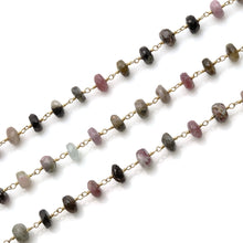 Load image into Gallery viewer, Multi Tourmaline 7-8mm Faceted Large Beads Gold Plated Rosary Chain
