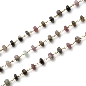 Multi Tourmaline 7-8mm Faceted Large Beads Gold Plated Rosary Chain