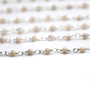 5ft Mother Of Pearl 2-2.5mm Silver Wire Wrapped Beads Rosary | Gemstone Rosary Chain | Wholesale Chain Faceted Crystal