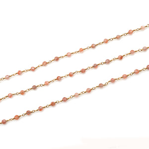 Strawberry Quartz Faceted Bead Rosary Chain 3-3.5mm Gold Plated Bead Rosary 5FT