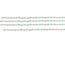 Load image into Gallery viewer, Aqua Chalcedony Faceted Bead Rosary Chain 3-3.5mm Sterling Silver Bead Rosary 5FT
