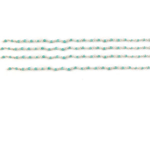 Aqua Chalcedony Faceted Bead Rosary Chain 3-3.5mm Sterling Silver Bead Rosary 5FT
