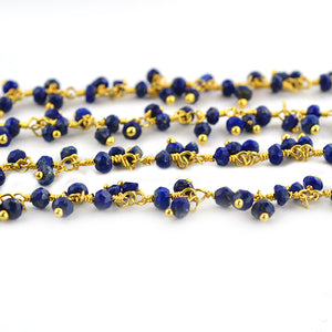 Lapis Lazuli Cluster Rosary Chain 2.5-3mm Faceted Gold Plated Dangle Rosary 5FT