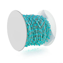 Load image into Gallery viewer, Dark Aqua Chalcedony Faceted Bead Rosary Chain 3-3.5mm Silver Plated Bead Rosary 5FT
