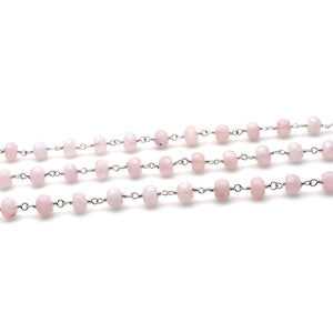 Light Pink Jade Faceted Large Beads 5-6mm Silver Plated Rosary Chain