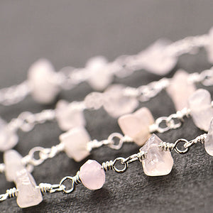 Rose Quartz Nugget Beads Rosary 4-6mm Silver Plated Rosary 5FT
