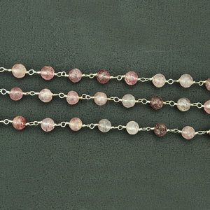 Strawberry Quartz Faceted Large Beads 5-6mm Silver Plated Rosary Chain