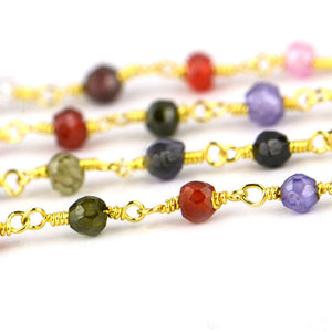 Multi Stone Faceted Bead Rosary Chain 3-3.5mm Gold Plated Bead Rosary 5FT