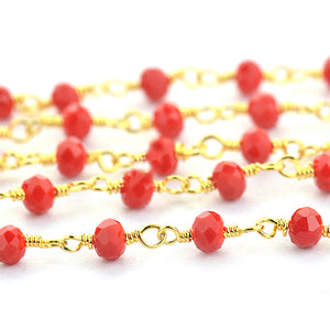 Red Coral Faceted Bead Rosary Chain 3-3.5mm Gold Plated Bead Rosary 5FT