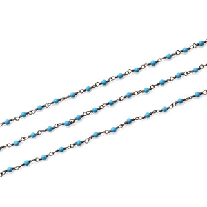 5ft Turquoise 2-2.5mm Oxidized Wrapped Beads Rosary | Gemstone Rosary Chain | Wholesale Chain Faceted Crystal
