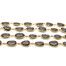 Load image into Gallery viewer, Black Onyx 10-15mm Mix Faceted Shape Gold Plated Bezel Continuous Connector Chain

