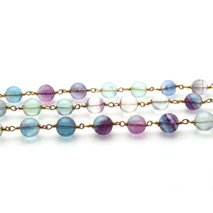 Fluorite Faceted Large Beads 7-8mm Gold Plated Rosary Chain