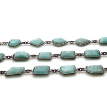 Load image into Gallery viewer, Amazonite 10mm Mix Faceted Shape Oxidized Bezel Continuous Connector Chain
