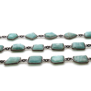 Amazonite 10mm Mix Faceted Shape Oxidized Bezel Continuous Connector Chain