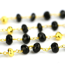 Load image into Gallery viewer, Black Spinel With Golden Pyrite Faceted Large Beads 5-6mm Gold Plated Rosary Chain

