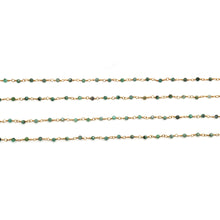 Load image into Gallery viewer, 5ft Emerald 2-2.5mm Gold Wire Wrapped Beads Rosary | Gemstone Rosary Chain | Wholesale Chain Faceted Crystal
