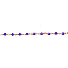 Load image into Gallery viewer, 5ft Dark Blue Chalcedony 3-3.5mm Rose Gold Wire Wrapped Beads Rosary | Gemstone Rosary Chain | Wholesale Chain Faceted Crystal
