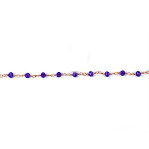 5ft Dark Blue Chalcedony 3-3.5mm Rose Gold Wire Wrapped Beads Rosary | Gemstone Rosary Chain | Wholesale Chain Faceted Crystal