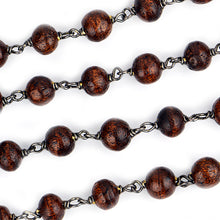 Load image into Gallery viewer, Wooden Faceted Large Beads 7-8mm Oxidized Rosary Chain
