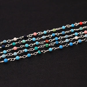 5ft Multi Color 2-2.5mm Silver Wire Wrapped Beads Rosary | Gemstone Rosary Chain | Wholesale Chain Faceted Crystal