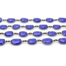 Load image into Gallery viewer, Dark Blue Chalcedony 10-15mm Mix Faceted Shape Oxidized Bezel Continuous Connector Chain
