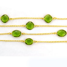 Load image into Gallery viewer, Peridot 10-15mm Mix Shape Gold Plated Wholesale Connector Rosary Chain
