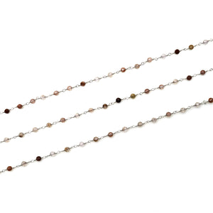Shaded Strawberry Quartz Faceted Bead Rosary Chain 3-3.5mm Silver Plated Bead Rosary 5FT