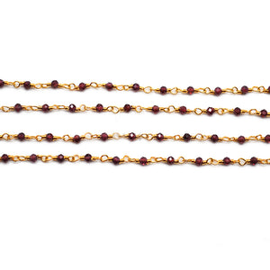 5ft Rhodolite 2-2.5mm Gold Wire Wrapped Beads Rosary | Gemstone Rosary Chain | Wholesale Chain Faceted Crystal