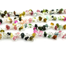 Load image into Gallery viewer, Multi Tourmaline Cluster Rosary Chain 2.5-3mm Faceted Silver Plated Dangle Rosary 5FT
