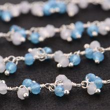 Load image into Gallery viewer, Blue Chalcedony Cluster Rosary Chain 2.5-3mm Faceted Silver Plated Dangle Rosary 5FT
