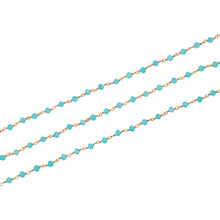 Load image into Gallery viewer, Aqua Jade Faceted Bead Rosary Chain 3-3.5mm Gold Plated Bead Rosary 5FT
