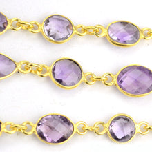 Load image into Gallery viewer, Amethyhst 10mm Mix Faceted Shape Gold Plated Bezel Continuous Connector Chain

