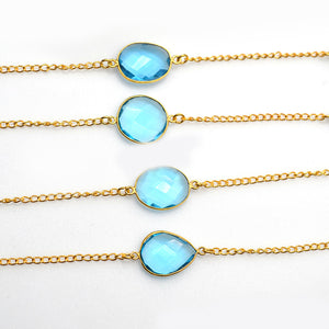 Blue Topaz 15mm Mix Shape Gold Plated Wholesale Connector Rosary Chain