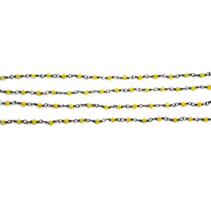5ft Yellow Chalcedony 2-2.5mm Oxidized Wrapped Beads Rosary | Gemstone Rosary Chain | Wholesale Chain Faceted Crystal