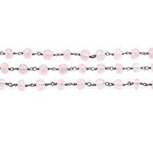 Load image into Gallery viewer, Rose Quartz Faceted Large Beads 5-6mm Oxidized Rosary Chain
