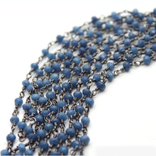 Load image into Gallery viewer, Blue Sapphire Jade Faceted Bead Rosary Chain 3-3.5mm Oxidized Bead Rosary 5FT
