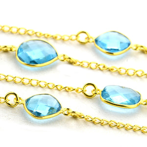 Blue Topaz 10-15mm Mix Shape Gold Plated Wholesale Connector Rosary Chain