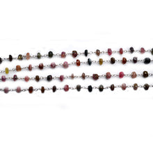 Load image into Gallery viewer, Tourmaline Faceted Large Beads 5-6mm Silver Plated Rosary Chain
