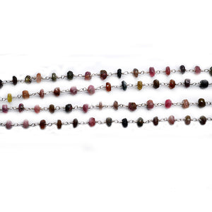Tourmaline Faceted Large Beads 5-6mm Silver Plated Rosary Chain