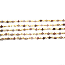 Load image into Gallery viewer, 5ft Shaded Strawberry Quartz 2-2.5mm Gold Wire Wrapped Beads Rosary | Gemstone Rosary Chain | Wholesale Chain Faceted Crystal

