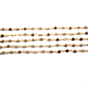 5ft Shaded Strawberry Quartz 2-2.5mm Gold Wire Wrapped Beads Rosary | Gemstone Rosary Chain | Wholesale Chain Faceted Crystal